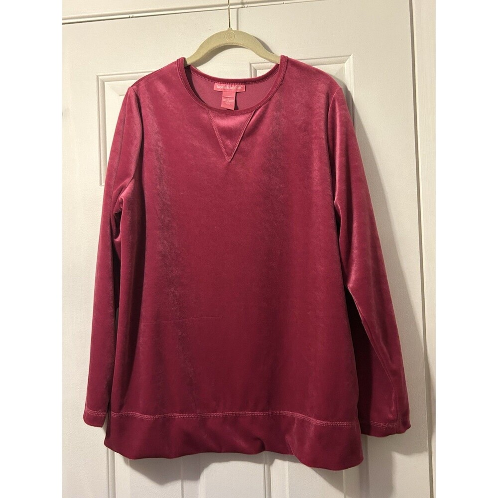 Woman Within Magenta Pink Velour Crew Neck Pullover Sweatshirt Plus Size M